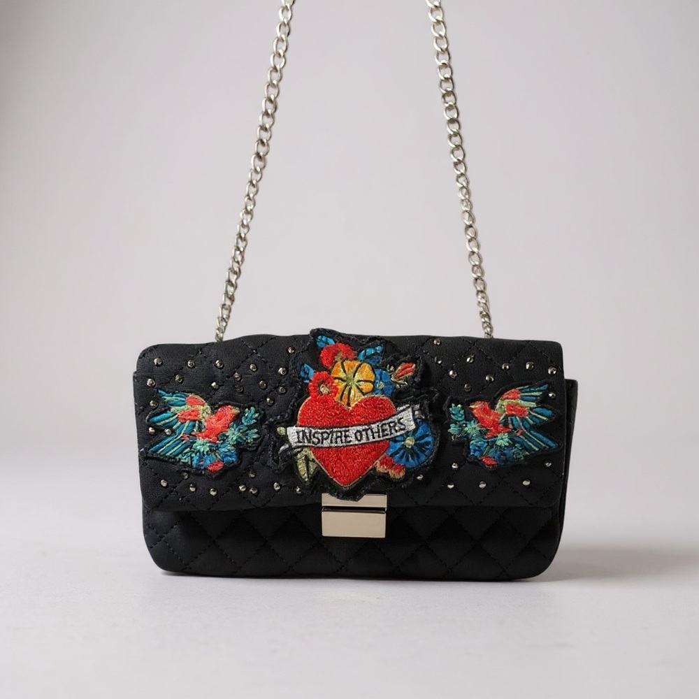 ZARA Quilted Patches Chain Crossbody bag black
